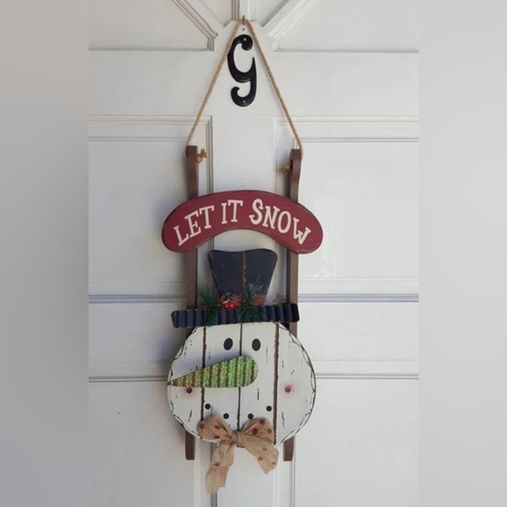 Let It Snow Snowman Sled Christmas Holiday Winter Decor Door Hanger Decor